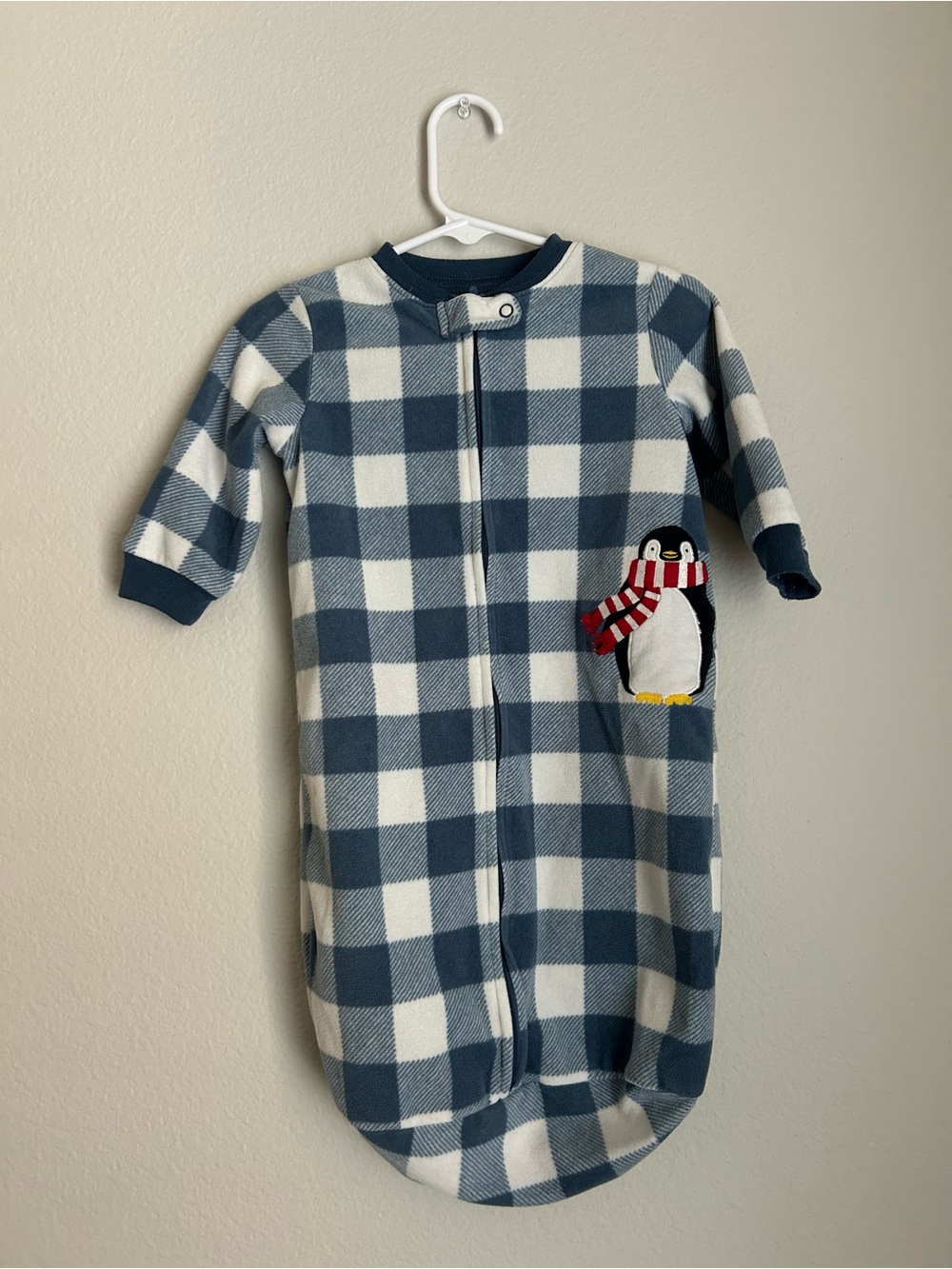Carter's Blue and White Buffalo Check Penguin Sleep Sack